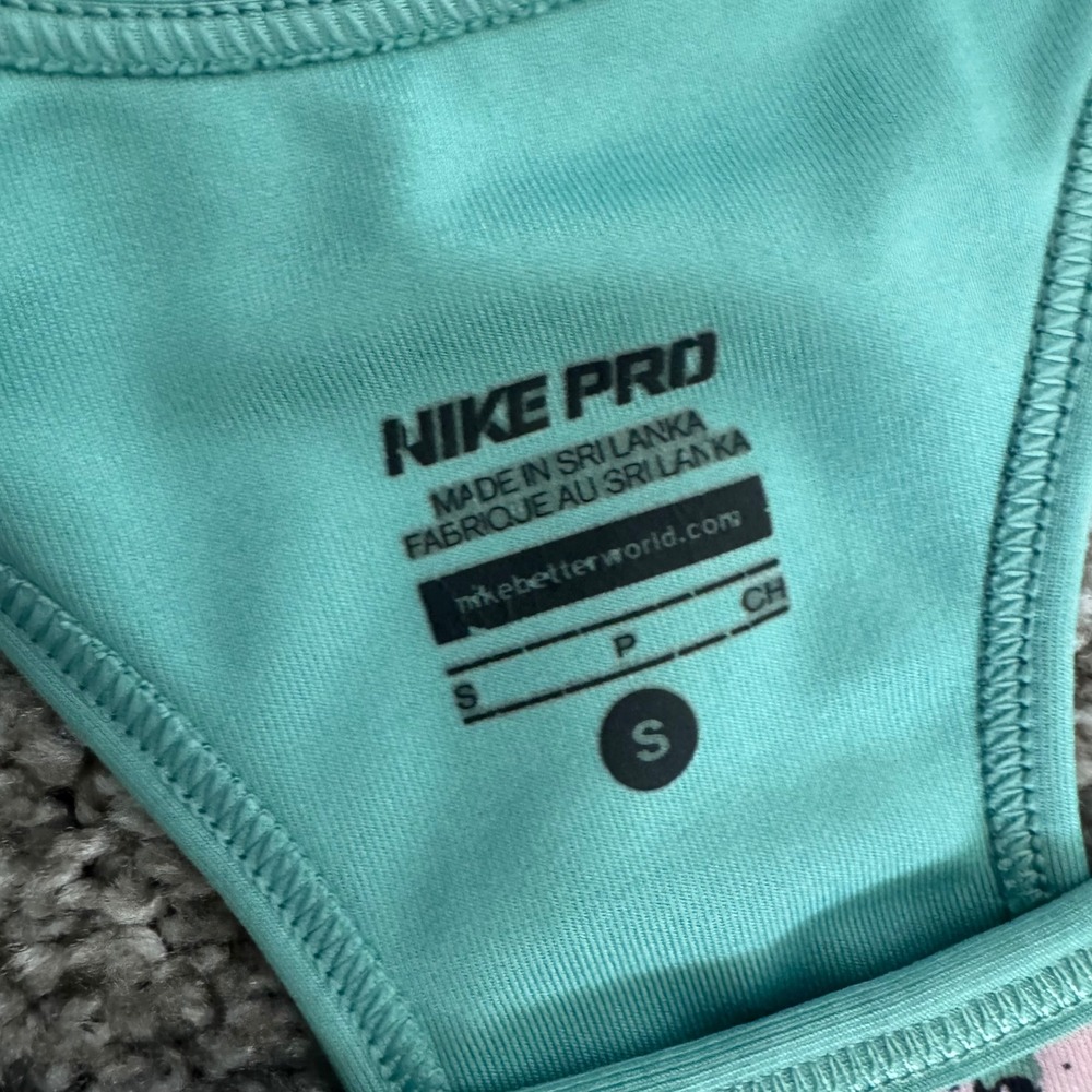 Athletic Gym Nike Pro Workout Set Size Small Teal Pink Splatter - Picture 3 of 4